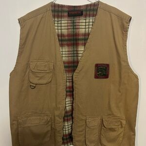 Higher State Adventure Beige Utility Vest with Plaid Lining